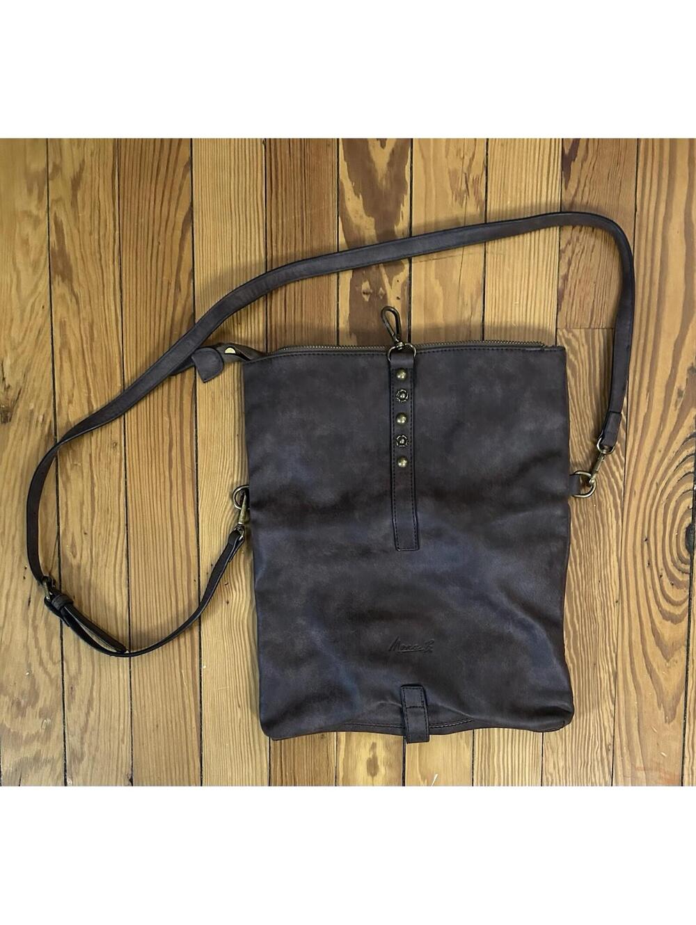 Mona B Purse Vegan Brown Leather Adjustable Fold Over Crossbody Purse